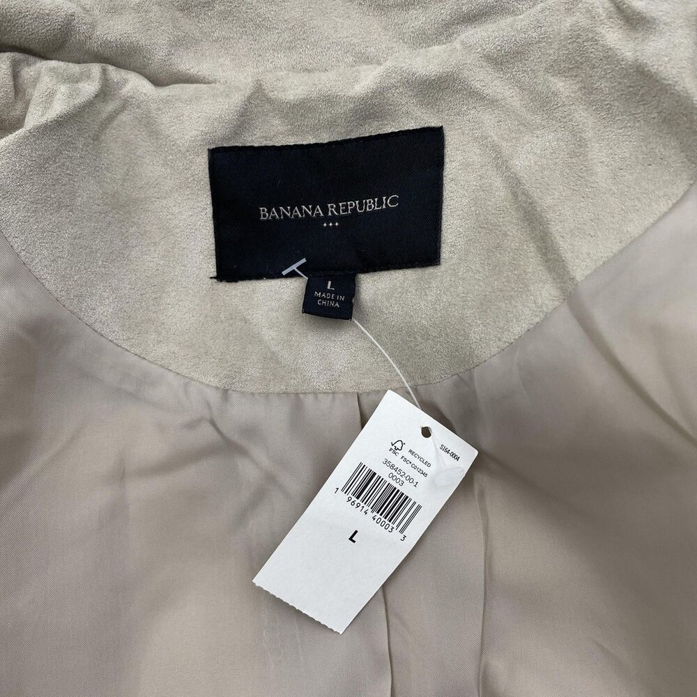 Banana Republic Faux Suede Trench Coat Jacket Tie Drape Front Womens Large Beige - Picture 7 of 11